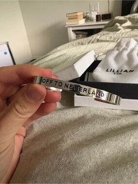 Disney Silver 'Off to Neverland' Engraved Cuff Bracelet